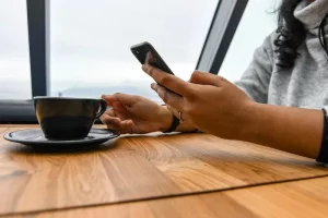a lady pressing phone