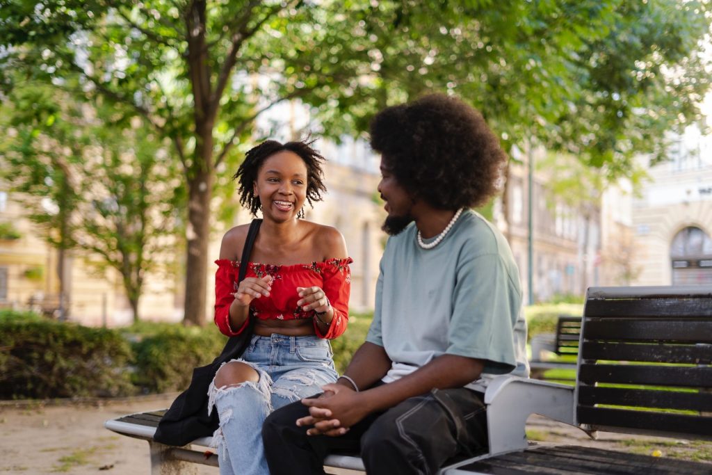 man and woman on a date